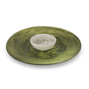 POLKA LUKA small Luna resin bowl in marbled olive green with a white interior, perfect for trinkets or dips.