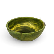 POLKA LUKA small round resin bowl in a marbled olive green finish for trinkets or food presentation