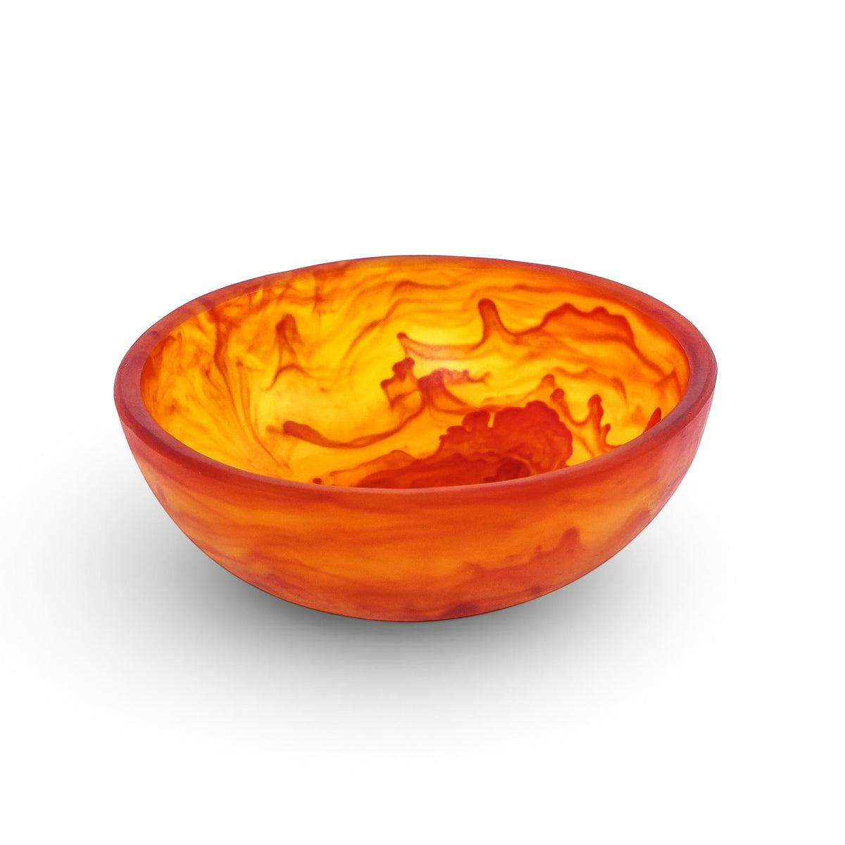 POLKA LUKA small Luna resin bowl in vibrant orange and red marbled finish for trinkets or food presentation