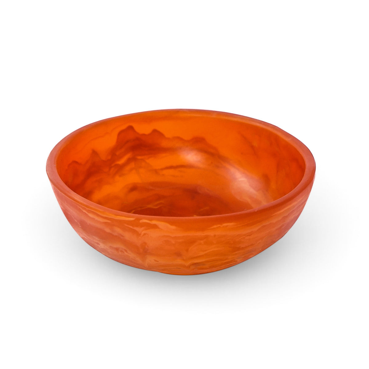 POLKA LUKA small round resin bowl in a vibrant orange marbled finish, perfect for trinkets or food presentation.