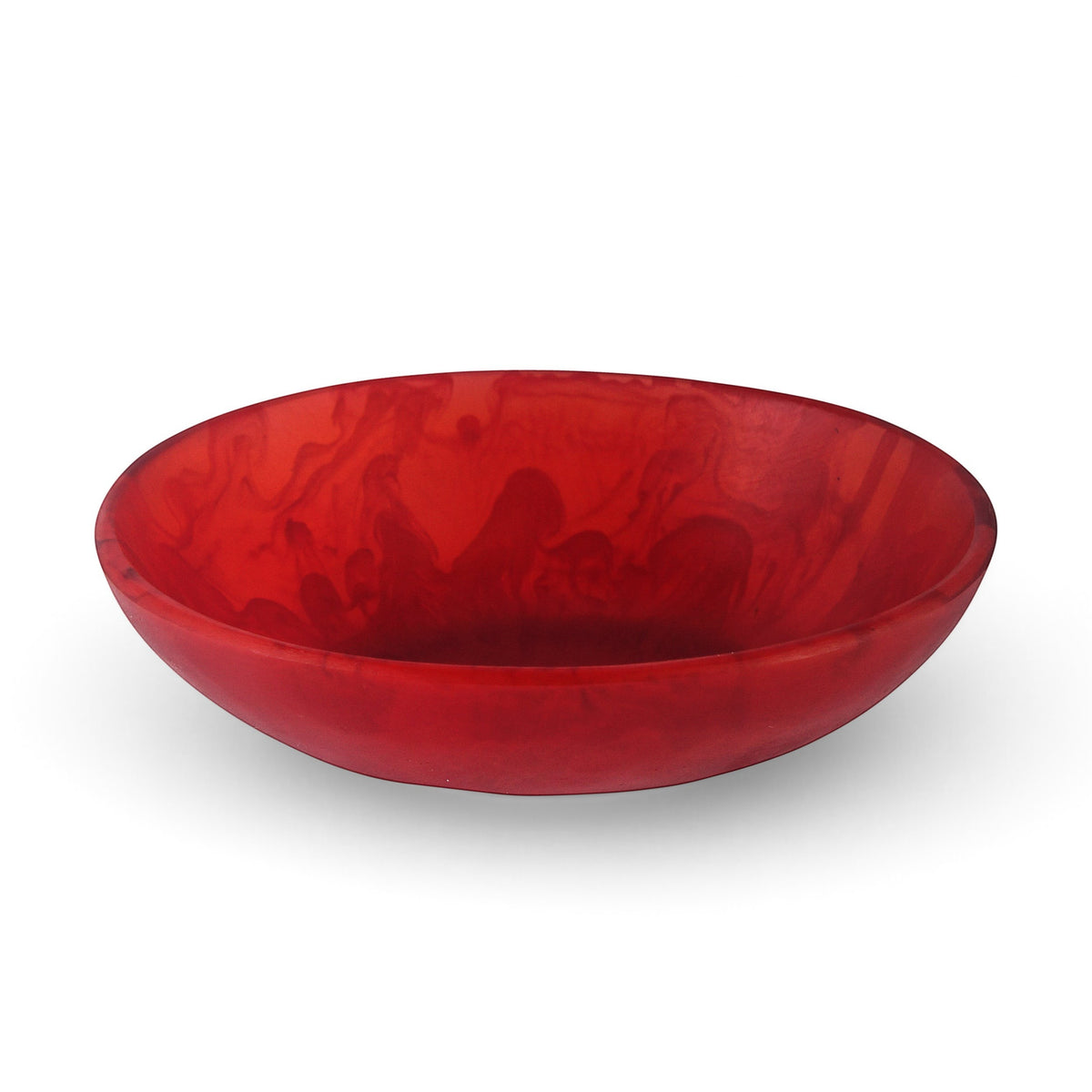POLKA LUKA small oval red resin bowl with a marbled finish, perfect for jewellery or serving snacks.