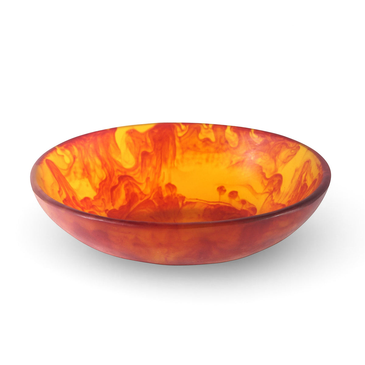 POLKA LUKA small oval resin bowl in vibrant orange and red marbled finish for jewelry or food presentation