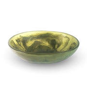 POLKA LUKA small oval resin bowl in a translucent olive green with a swirling marbled effect