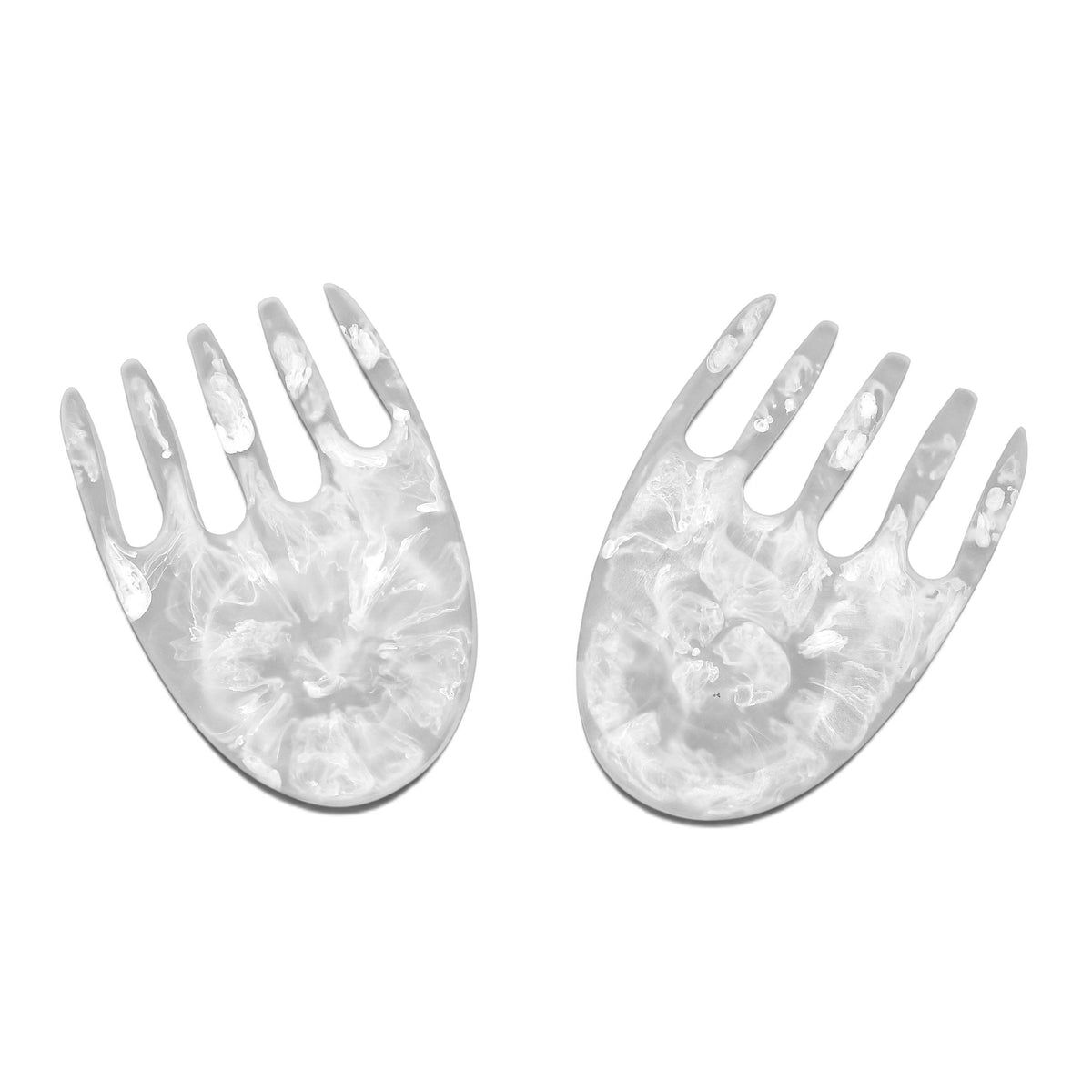 POLKA LUKA white marbled resin salad hands with a glossy finish for serving salads