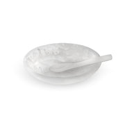 POLKA LUKA white marbled resin relish bowl with matching small spoon for serving salt or condiments