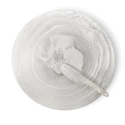 POLKA LUKA large white resin Luna serving plate with matching cheese knife featuring a marbled finish